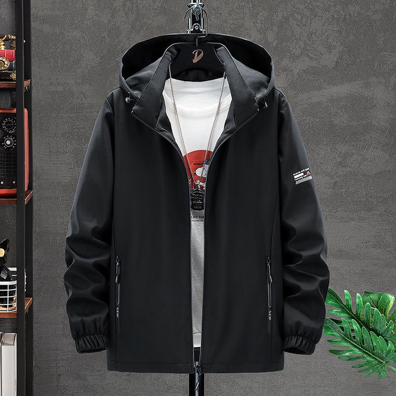 Spring and Autumn New Popular Jacket Men's Casual Plus Fat Hooded Trench Coat Simple Casual Loose Coat