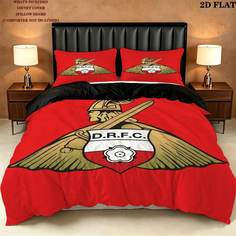 Doncaster Rovers FC Pattern Bedding uilt Set uilt Cover Pillowcase Home Decoration Birthday Gift (1 * duvet cover + 2 * pillowcase without core)