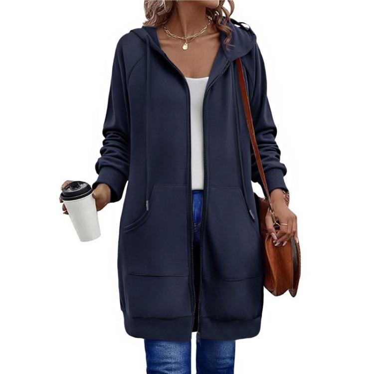Женская повседневная толстовка с капюшоном на молнии, свободного кроя, с длинными рукавами, модная верхняя одежда