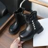 Зимние сапоги для девочек, элегантные, трендовые, детские, бежевые, хлопковые, милые, с бантом, универсальные, детские, повседневные, модные, принцесса, кожаные сапоги