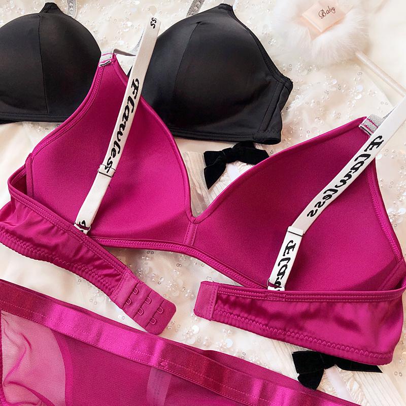 Комплект нижнего белья Ice Silk Comfort, женский сексуальный бюстгальтер Push Up с глубоким V-образным вырезом, регулируемый бюстгальтер с буквами и кружевными трусиками