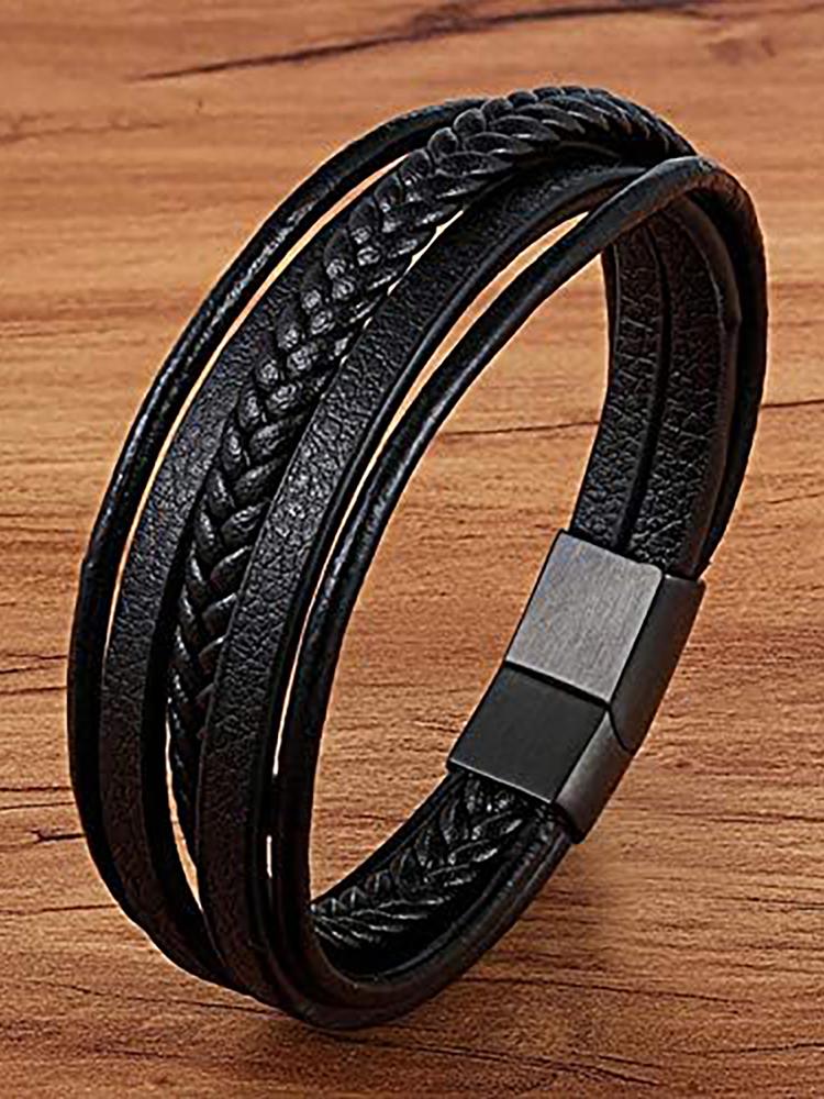 1 шт. Черный пятислойный симметричный браслет, Мужской браслет, Подчеркивающий мужской шарм