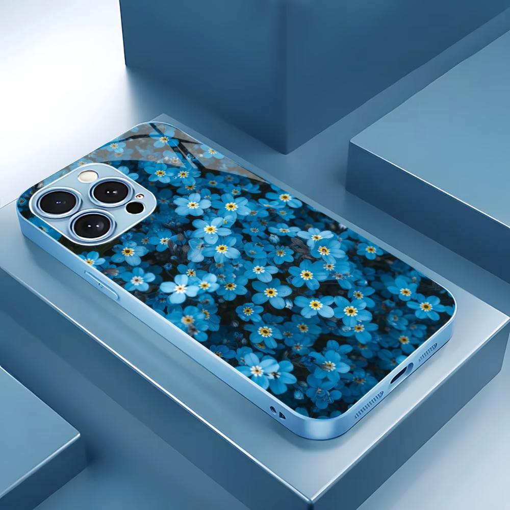 Elegant Blue Forget-Me-Not for iphone 17 case for coque iphone Fashion Case fundas Glass for iPhone 17 16 15 14 13 12pm Pro Plus