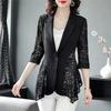 Blazer Suit for Women Slim Fit Long Sleeve Button Cardigan Solid Color Lace Suit Jacket