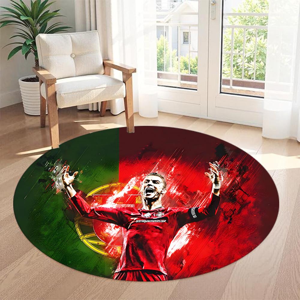 Cristiano Ronaldo Round Area Rug Perfect for Kitchen Foyer Balcony Decorate room Anti-slip Round Rug Office home decor Gift for Festivals