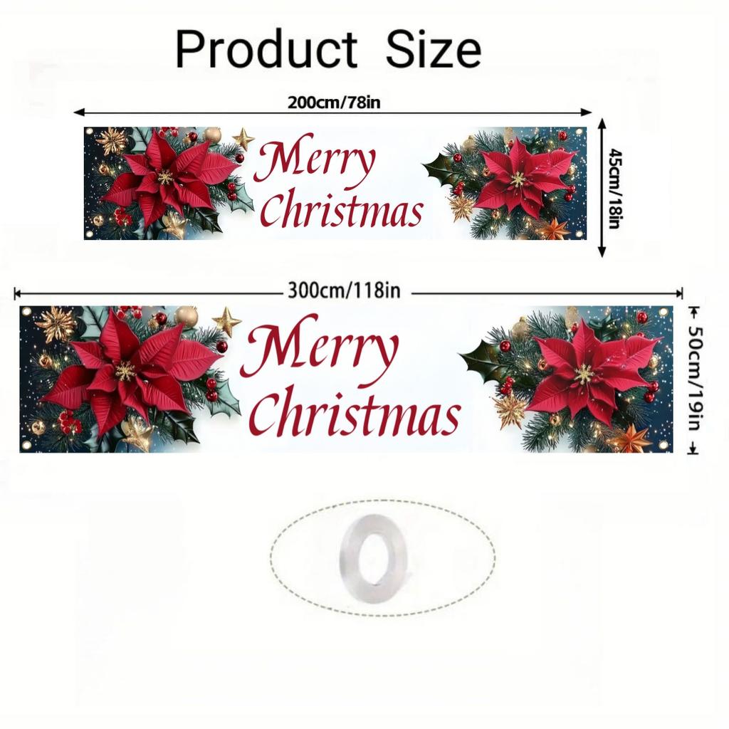 Merry Christmas Holiday Outdoor Christmas Banner, Garden Fence Porch Party Decor