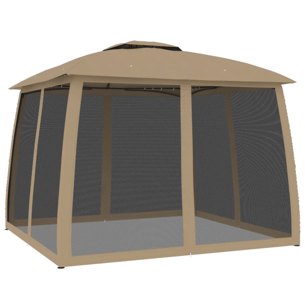 Pavilion with Double Roof & Mesh Walls Taupe 2.93 x 2.93 m Steel