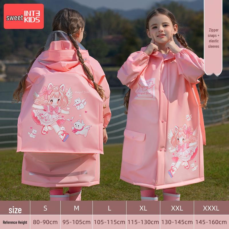2025 Новый водонепроницаемый плащ для девочек на всю длину тела для начальной школы, надевается поверх рюкзака