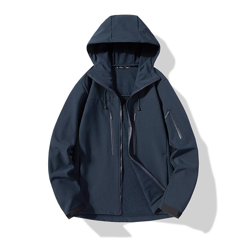 Cozy Up Soft Shell Jacket Plus Velvet Solid Color Warm Long Sleeve Jacket with Hood Sports Men's Lightweight Rain Jacket Outdoor Softshell