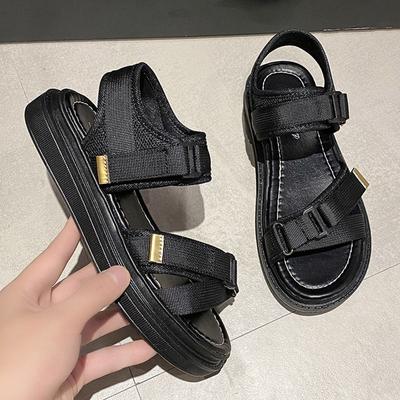 Холщовые женские сандалии на платформе с ремешком на щиколотке, летняя женская обувь, удобные женские сандалии на среднем каблуке с открытым носком