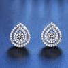 925 Sterling Silver Moissanite Pear-Shaped Double Heart Stud Earrings - Light Luxury Japanese and Korean Style.