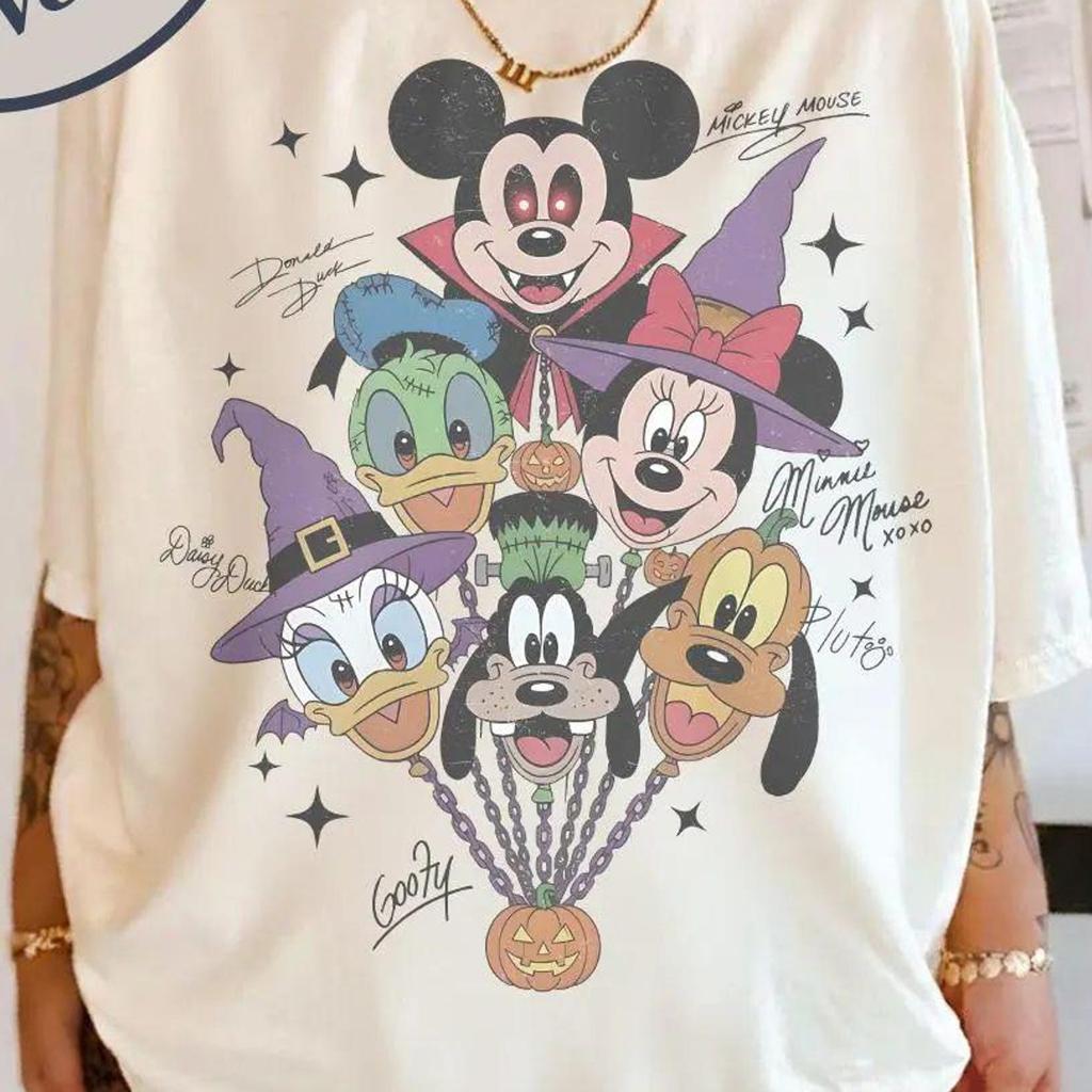 Retro Comfort Colors Mickey and Friends Halloween Shirt, Disney Friends Spooky Season Outfit, Disney Friends Halloween Tee