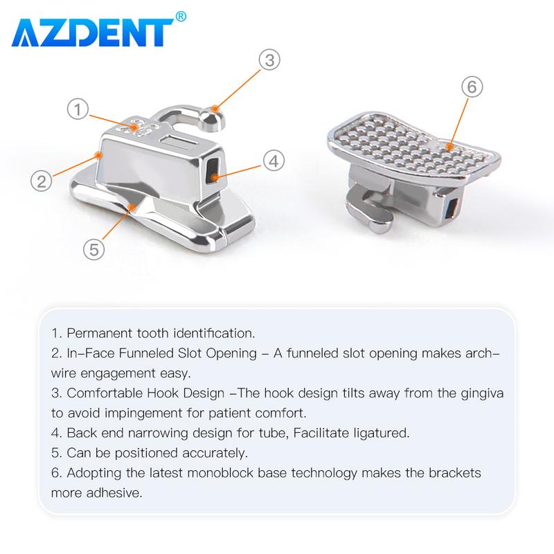 10 Boxes AZDENT Dental Bracket Orthodontic Braces Spherical Ball-Shaped Monoblock MIM Self-Ligating Roth MBT 0.022 Buccal Tubes