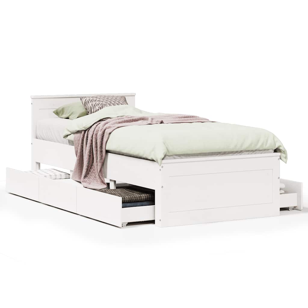 Solid Wood Bed without Mattress with Headboard White 75 x 190 cm