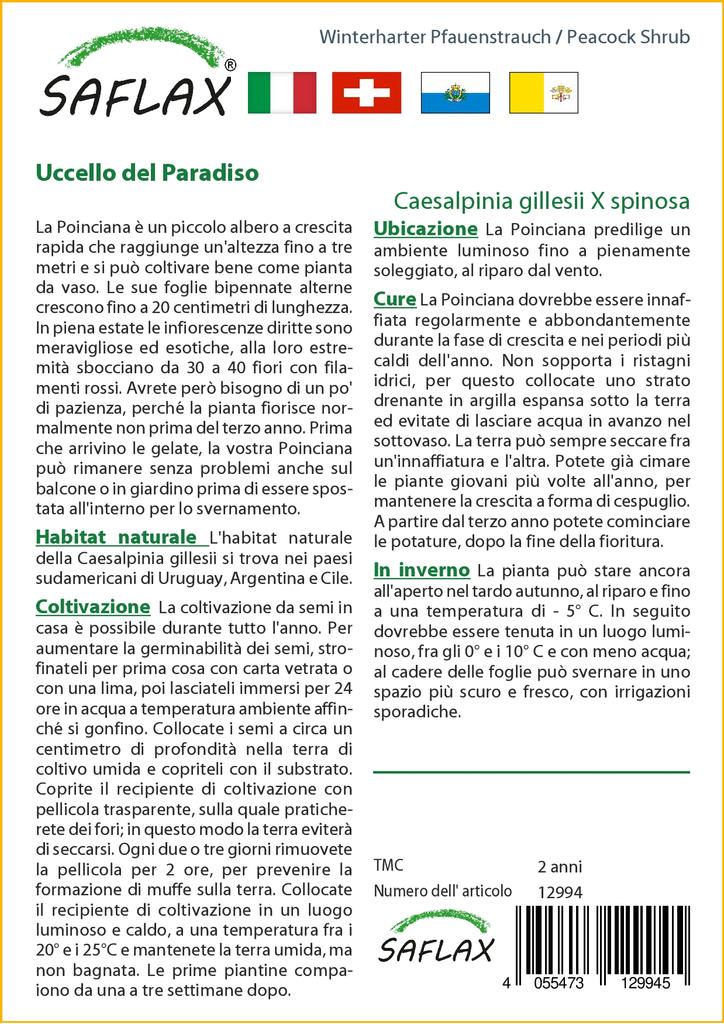 SAFLAX Подарочный набор - Куст павлина - 10 семян - С подарочной коробкой, карточкой, этикеткой и субстратом для горшков - Caesalpinia gillesii