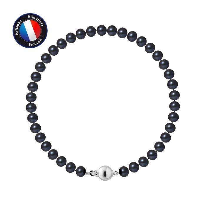 Bracelet - PERLINEA - Genuine Freshwater Cultured Pearl 5-6 Mm - Black Tahiti - 925 Silver - Ball Clasp