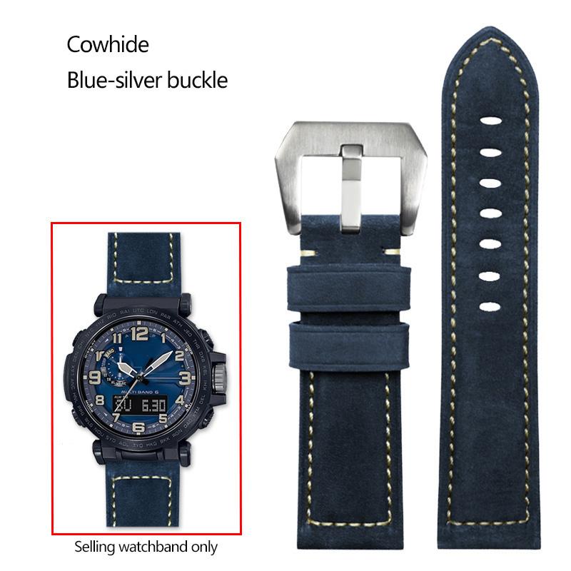 24mm Cowhide Frosted Italian Leather Watchband for Casio PROTREK Series PRG-600/PRG-650/PRW-6600 Outdoor Sports Bracelet Strap