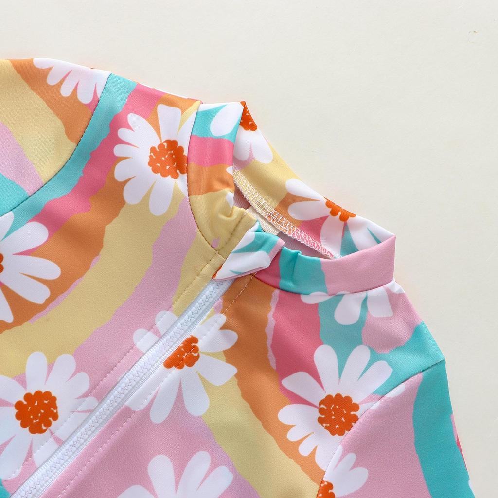 Детский комбинезон для девочек, купальник, 6 м, 12 м, 18 м, 24 м, с длинными рукавами и стойкой, на молнии, пляжный боди для бассейна, купальный костюм + шапка