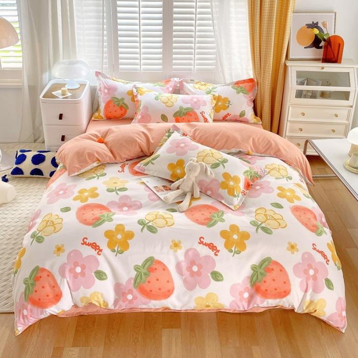 Утолщенный потертый комплект из четырех предметов, осенне-зимний комплект из хлопка из 4 предметов, простыня, пододеяльник, комплект наволочек, постельное белье.