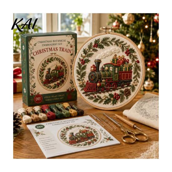 Home Decor Handmade Embroidery Christmas Kit for Beginners, Pre-Printed Pattern Full Set Tree Hanging Ornaments of Tools, DIY Needlework Festive Wall