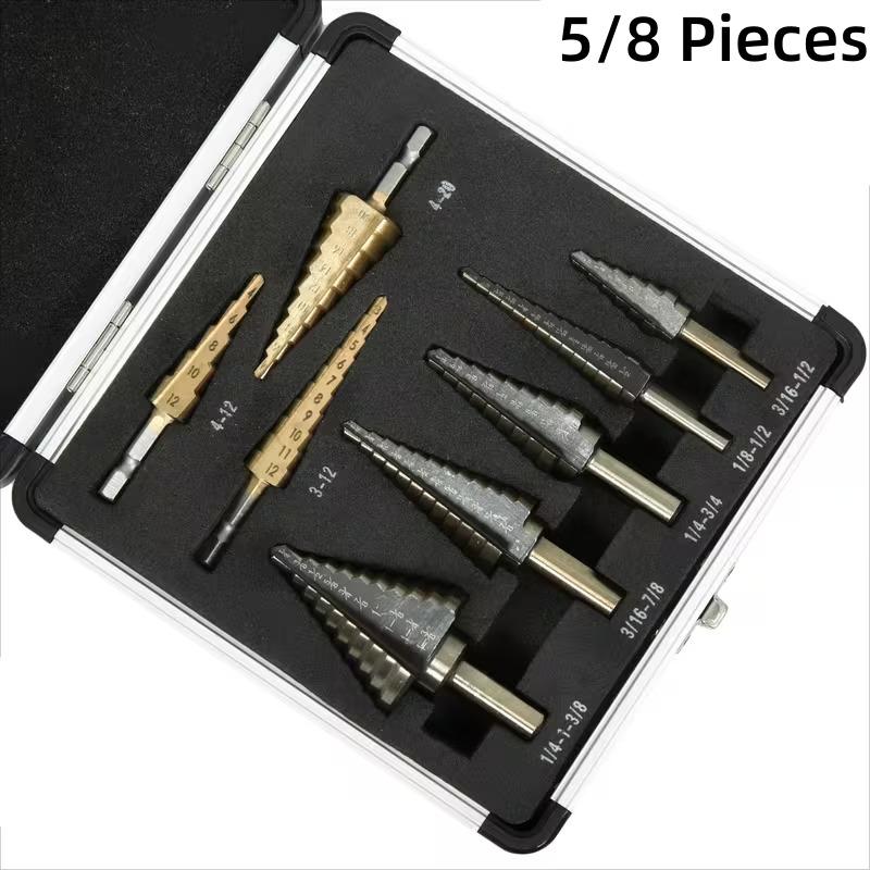 8Pc Cobalt Alloy Step Drill Bits Set, Black Oxide Coated, 50 Hole Sizes for Metal, Wood, Plastic