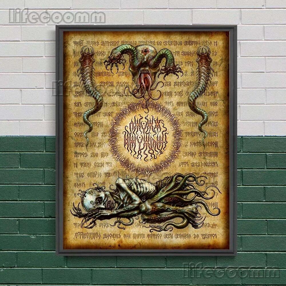 Темное заклинание книги мертвых, винтажная настенная живопись на холсте, темные странные существа, художественный постер и принт, украшение для дома без рамки