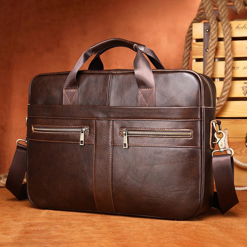 Мужской портфель из натуральной кожи, деловой портфель для ноутбука, литературный ретро-портфель для мужчин, вместительная водонепроницаемая и прочная легкая сумка через плечо
