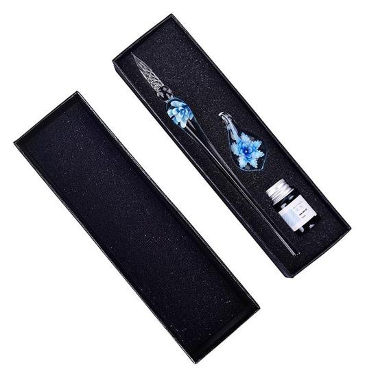 1 набор прозрачная перьевая ручка для макания со стеклянной ручкой для письма с цветком внутри, перьевая ручка для макания с искусственным кристаллом, подарок для студента