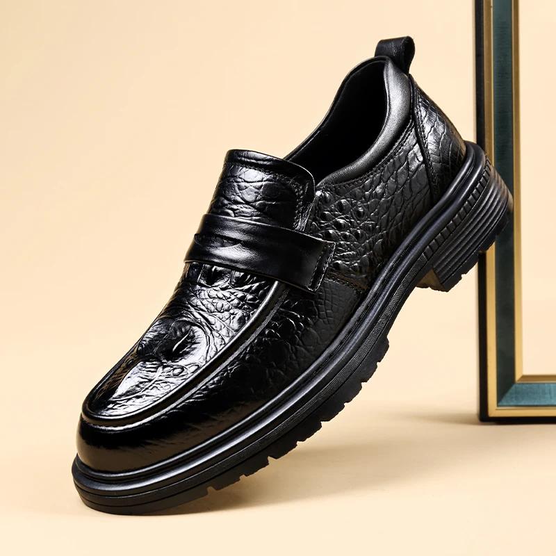 Модные мужские мокасины с толстой подошвой, повседневная кожаная обувь, модные мужские туфли-лодочки с крокодиловым узором, мужская обувь для торжественного платья, туфли на плоской подошве
