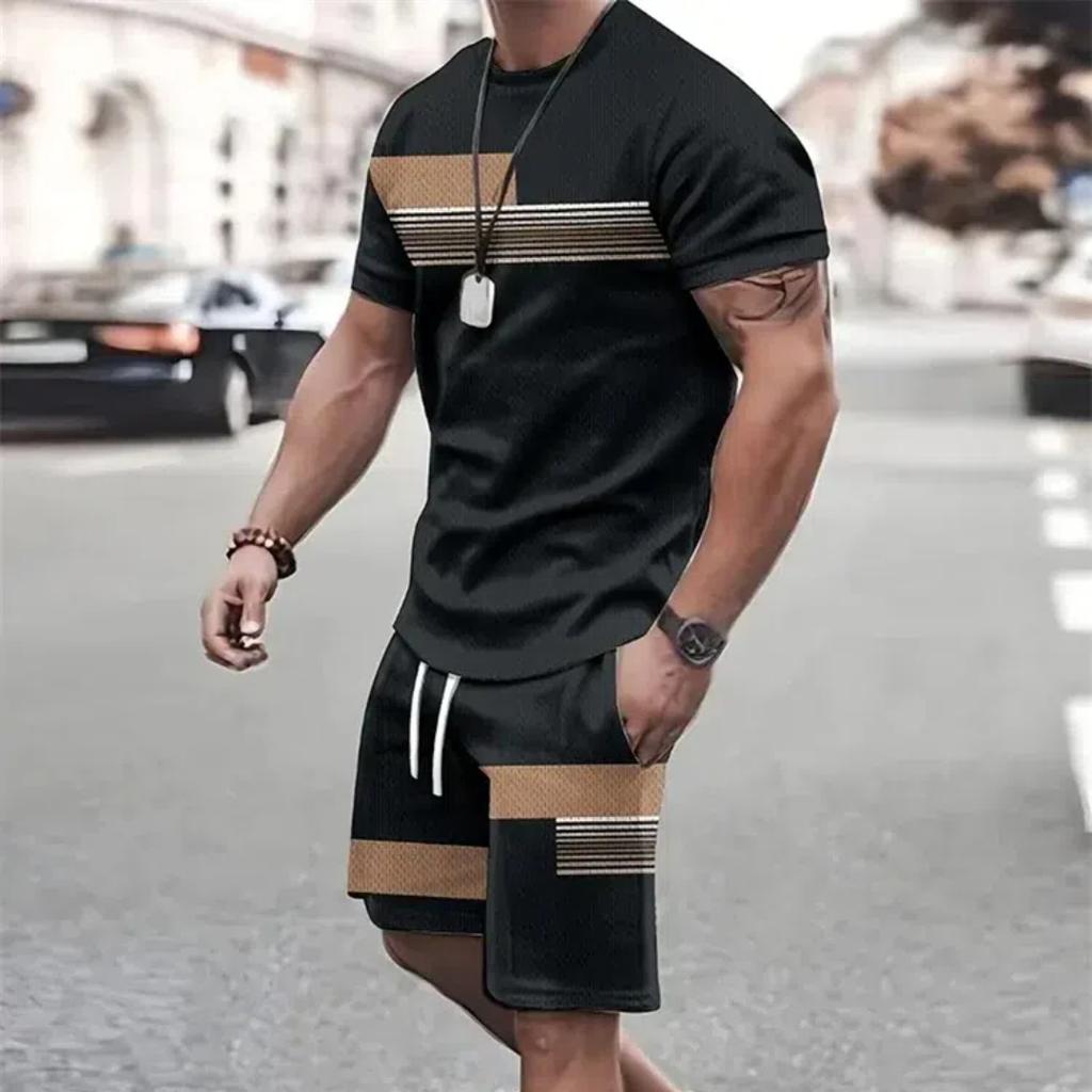Summer Men's Sportswear Short-sleeved T-shirt Suit Two-piece Outdoor Travel Clothing Oversized Shorts Training Clothes