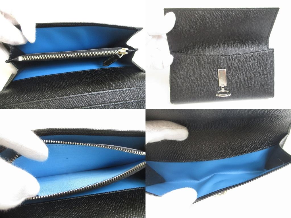 Оригинальный длинный кошелек BVLGARI из черной кожи с логотипом и клапаном на клипсе #a689 Восстановленный