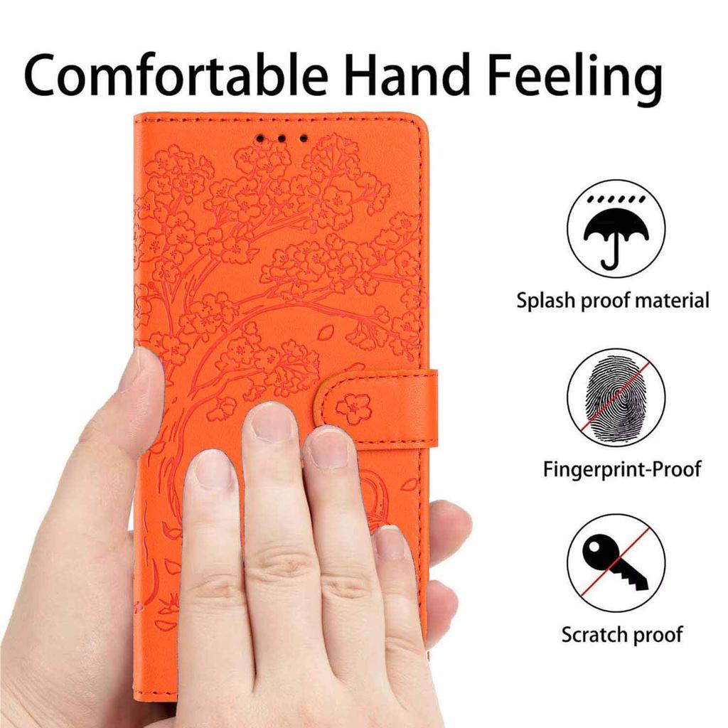 For Motorola Moto G67 Power 5G/G57 Power 5G Stand Case Tree-and-Cat Pattern PU Leather Wallet Protective Phone Cover with Wrist Strap