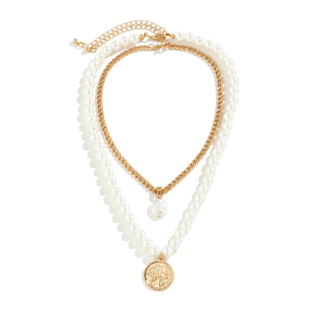 Универсальное рельефное геометрическое ожерелье-подвеска, простое ожерелье из искусственного жемчуга необычной формы в два слоя для женщин