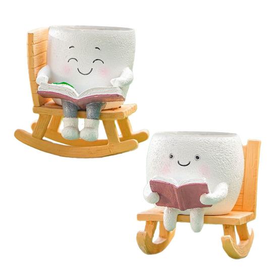 Кресло-качалка Цветочный горшок Смайлик Кашпо Настольный Горшок для суккулентов Смола Мультяшный