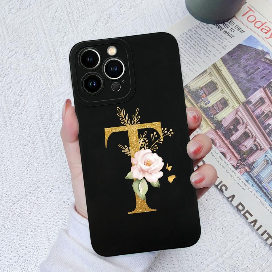 Для Apple iPhone 11 12 Pro Max 13 Mini 6 7 8 Plus чехол для телефона Роскошный цветок буквы жидкий мягкий силиконовый противоударный чехол для iPhone чехол-бампер
