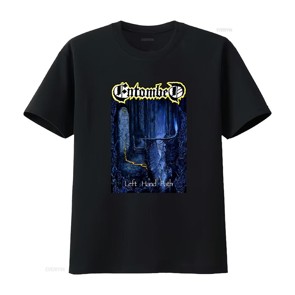 ENTOMBED Left Hand Path Gothic Forest Tombstone Design T Shirt for Men and Women vintage Washed graphic Stylish Slightly Casual