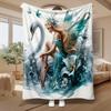 Enchanted Swan Fairy, Gift for Her, Soft Blanket, Teal Floral Wing Design, Multi-Purpose Home Decor, Cozy Comfort