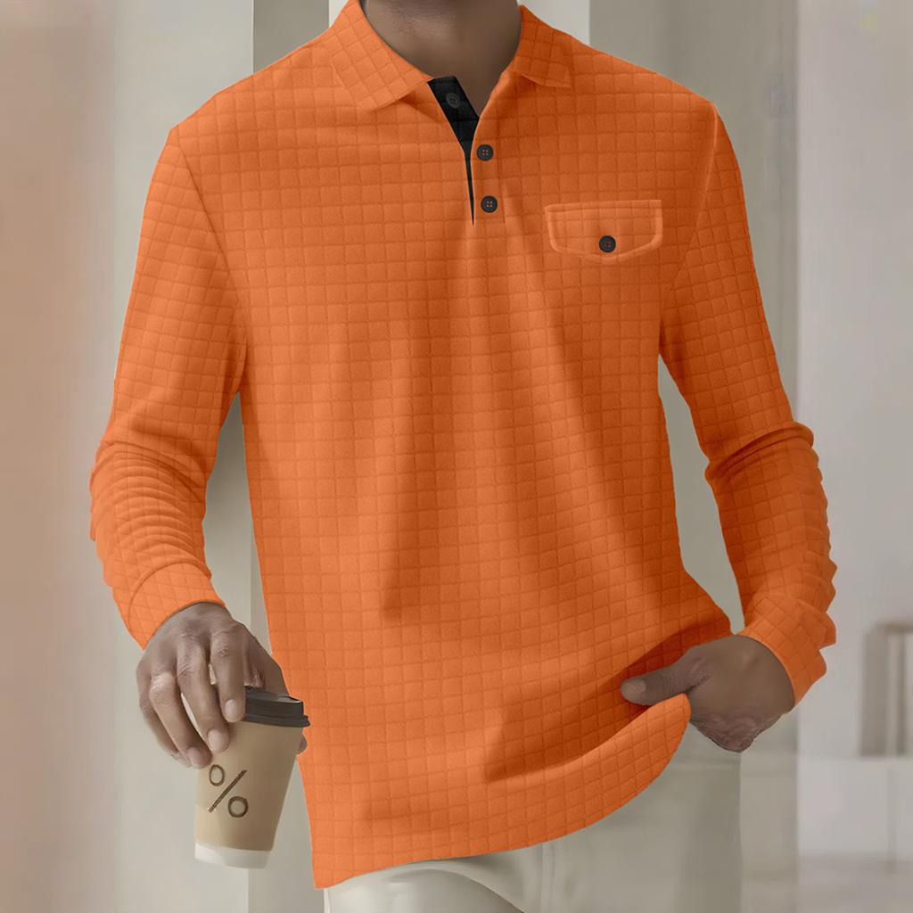 Мужской однотонный клетчатый топ с лацканами на пуговицах, карманом и длинными рукавами, мужской повседневный модный топ с длинными рукавами