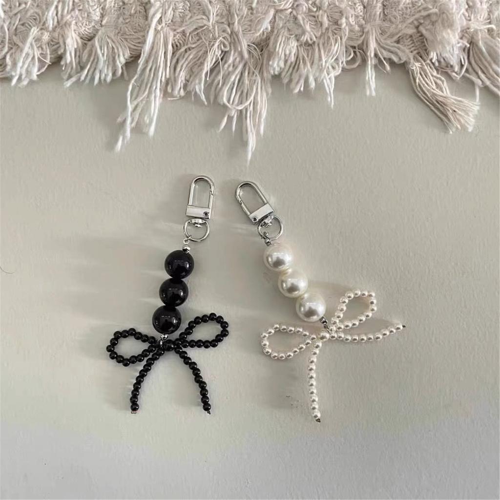 Chic Bowknot Pendant Bead Bag Charm Fashion Bag Pendant Imitation Pearl Material Stylish Bead Keychain for Phone and Key