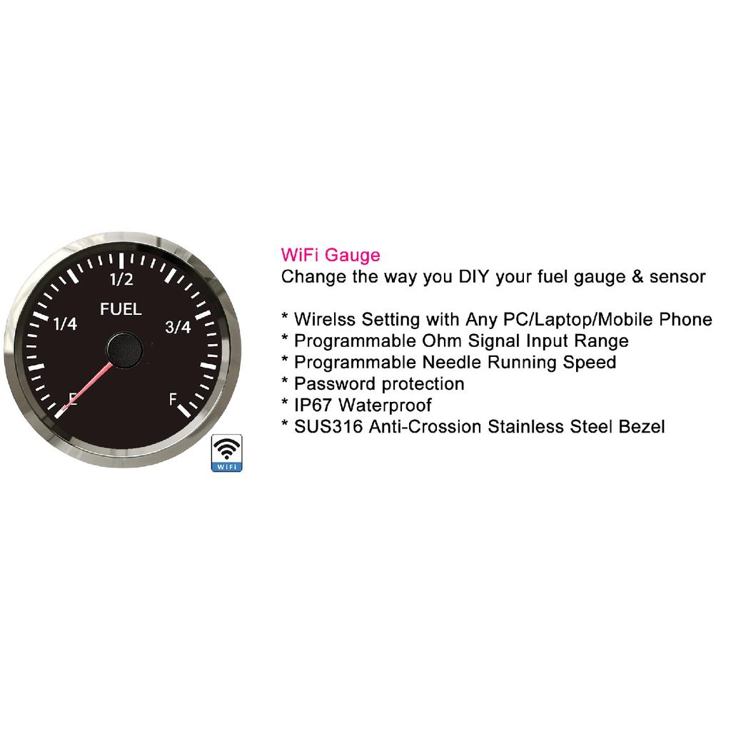 ELING 52mm WiFi Electrical Fuel Level Meter Compatible with All Types and Ranges Ohm Signal Sensor DC 9-32V for Car Tractor