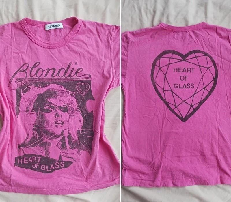 Reprint Blondie Heart Of Glass 2 sided Albums basic style Pink T shirt Unisex T-Shirt