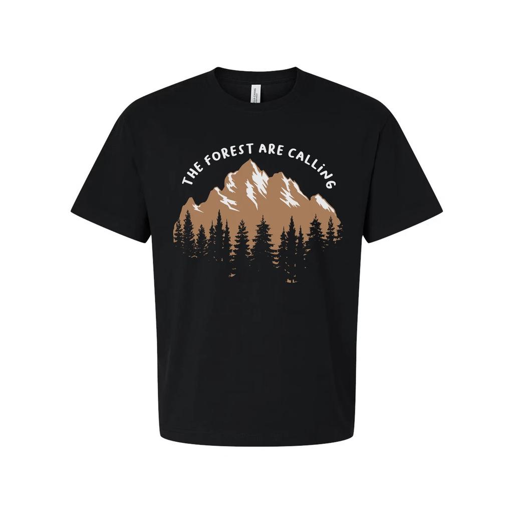 Outdoor Unisex Graphic Tee With Mountain Range And Forest Silhouette For Adventu