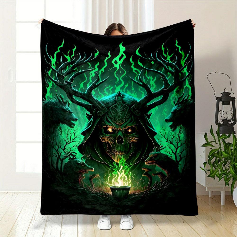 Skull Antler Wolf Gothic Blanket Bedroom Blanket for Livingroom Couch Lunch Break Soft Throw for Friend's Festival Gift