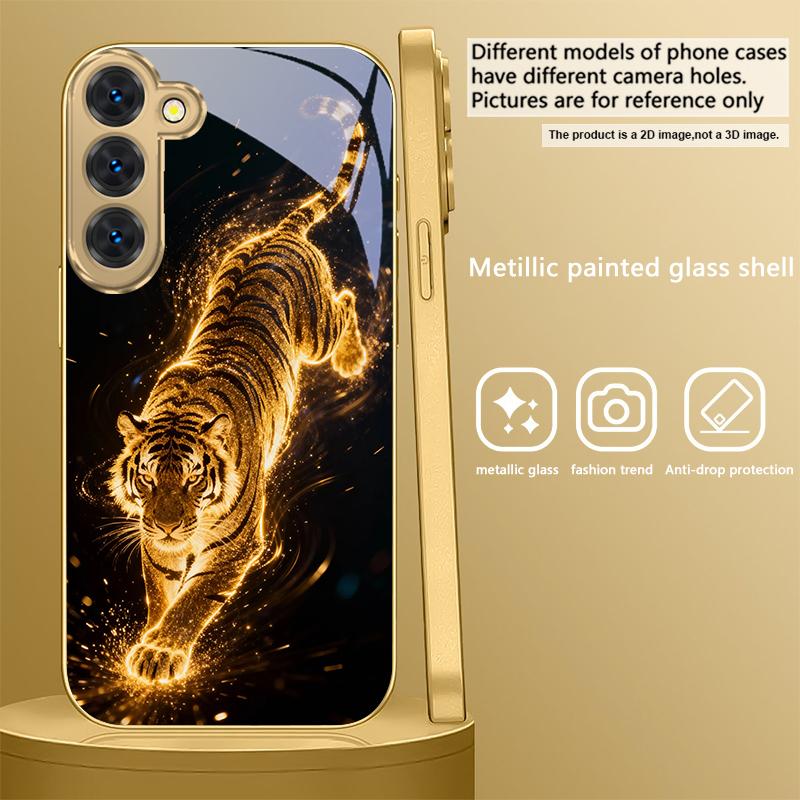 Тигр силы Для Samsung Galaxy S26 S20 FE S21 S22 S23 Plus S24 Ultra S25Ultra S21+ S22Plus Золотой стеклянный чехол для телефона