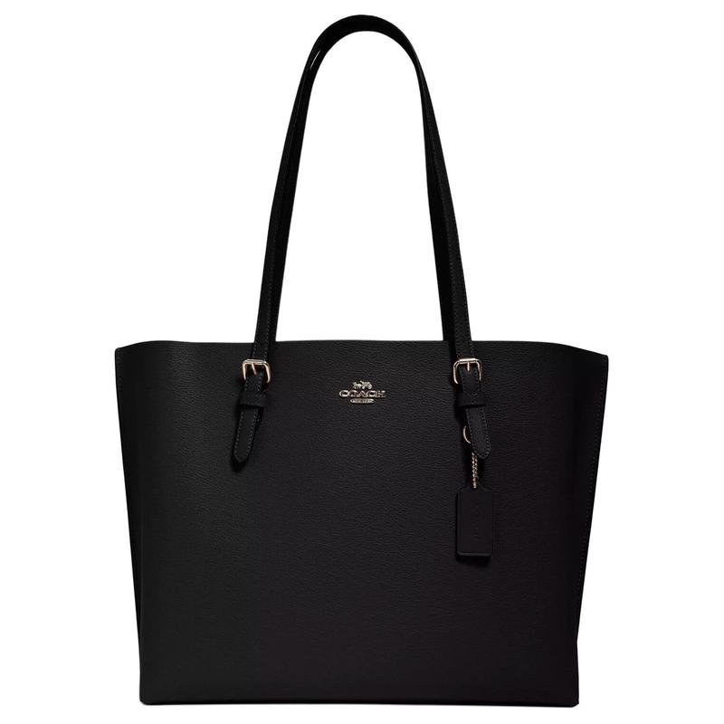 Coach Mollie Fashion Однотонная Кожаная Сумка-тоут с Металлической Декорацией Логотипа Сумка-тоут Сумка для покупок Сумка через плечо 34 Женская Черный