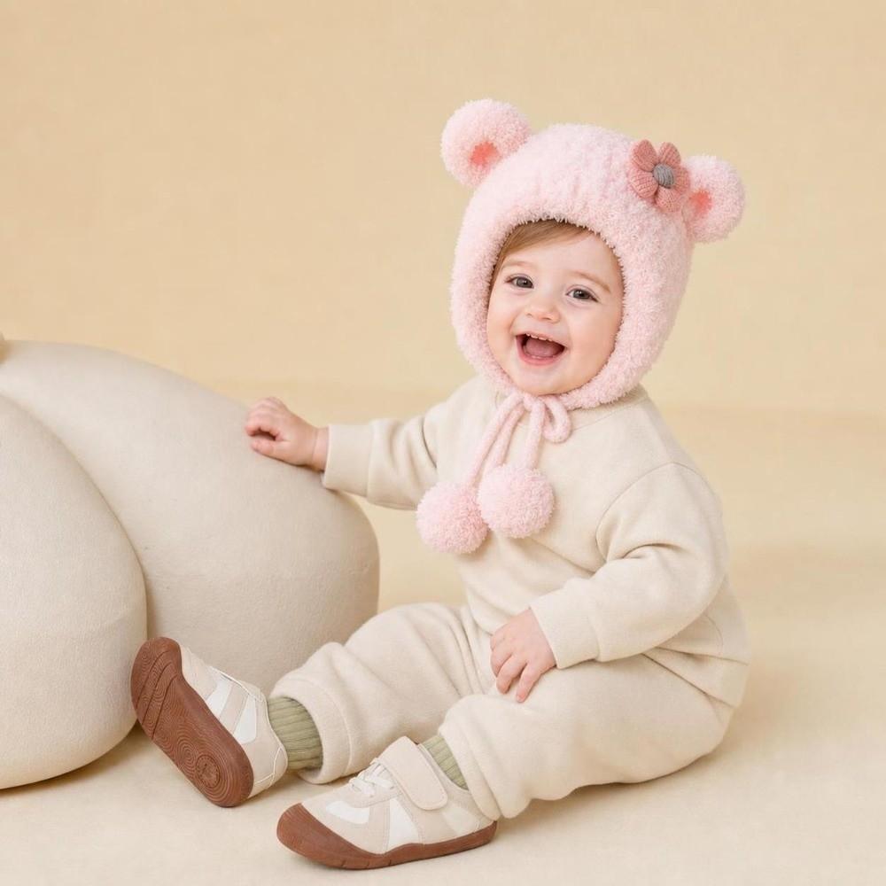Cute Flower Children Beanie Caps Ear Protection Warm Bonnet Kids Plush Caps Newborn Toddler