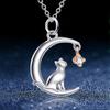 New Fashion Cute Micro-inlaid Moon Cat Pendant Necklace Female Valentine's Day Gift Jewelry