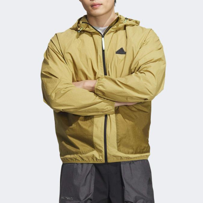 adidas Легкая тканая куртка с капюшоном и молнией, мужская верхняя одежда желто-коричневого цвета JI8659