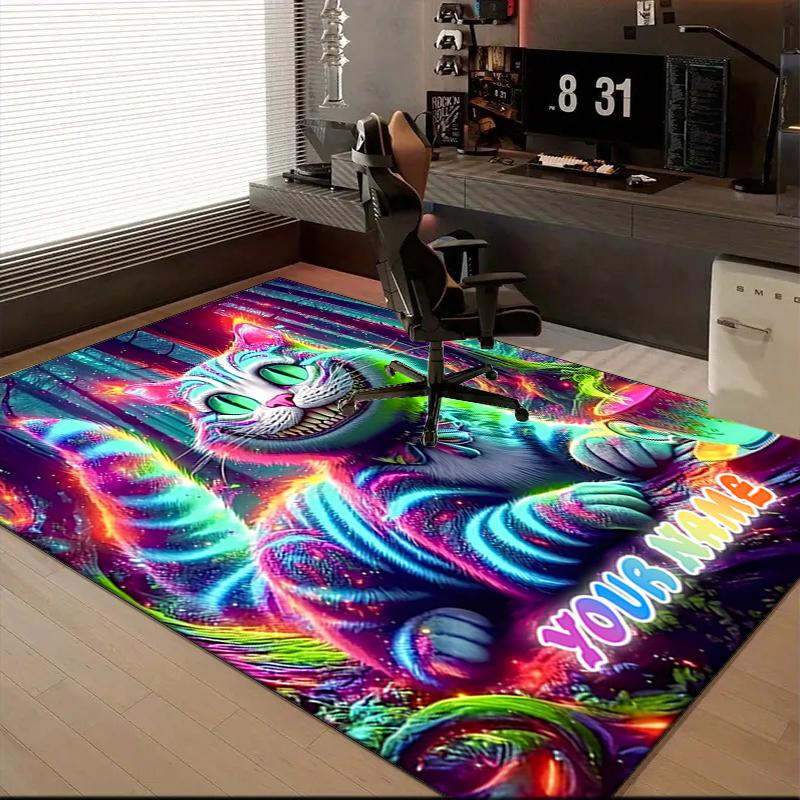 1PC Custom Name Neon Forest Cat Theme Floor Mat Ideal for Living Room, Game Rooms, Office, Bedroom,Floor Mat Playful Design5