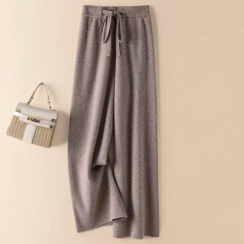 Thick Warm Knitted Casual Chic Basic Soft Elastic High Waist Women's Pants Korean Fashion Straight Ankle-Length Pants For Women